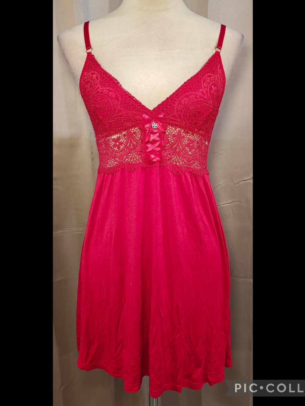 🎀Y2K Daisy Fuentes Red Lace Chemise Babydoll Lingerie Slip Dress🎀